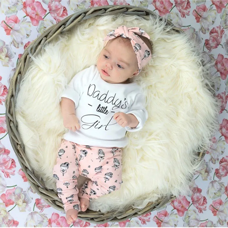 

Baby Girls Long Sleeve Letter Print T-Shirt Print Pants with Headband 3 Piece Clothes Outfits YH-17