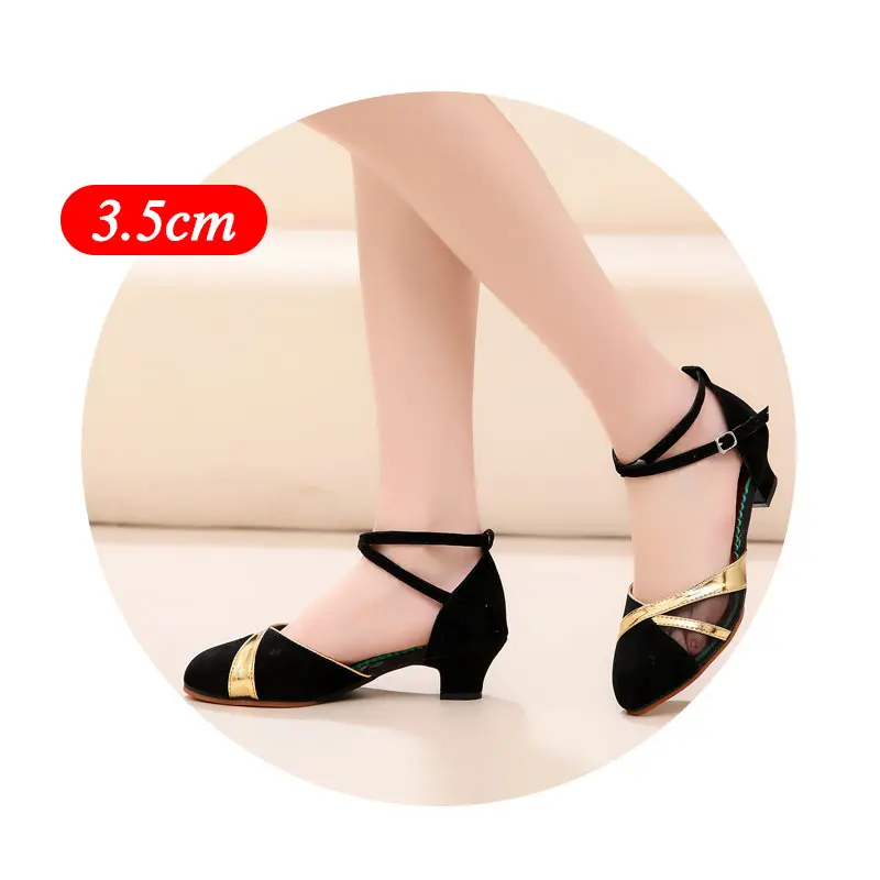Black 3.5cm heel Современное Танго женские туфли для танцев с закрытым носком; цвет золотой, серебряный, черный; женские стандартные танцевальные туфли для латиноамериканских сальсы; ; женские босоножки - Цвет: Black 3.5cm heel