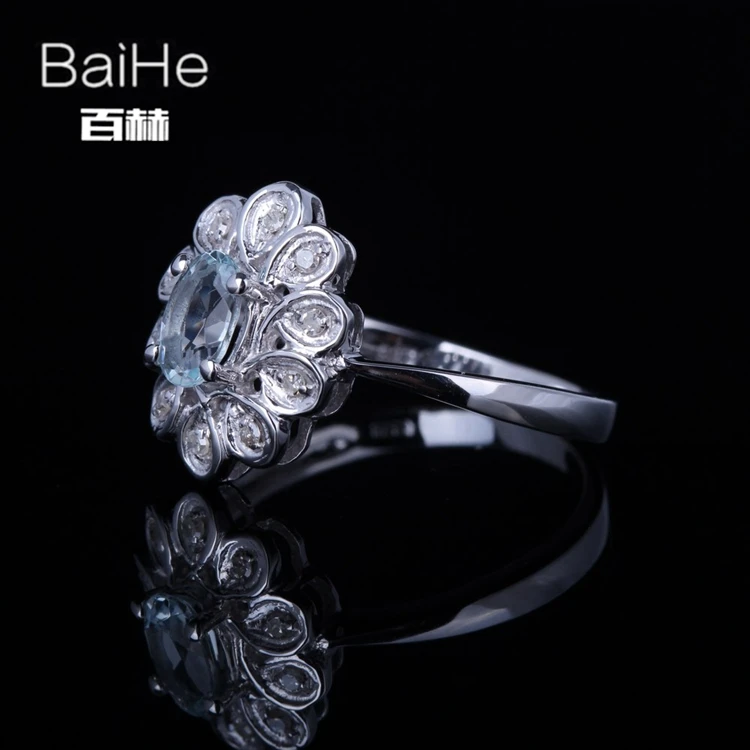 BAIHE Стерлинговое Серебро 925 0.362ct Сертифицированный морской синий безупречный овальный вырез Натуральный аквамарин женские модные ювелирные изделия уникальное кольцо