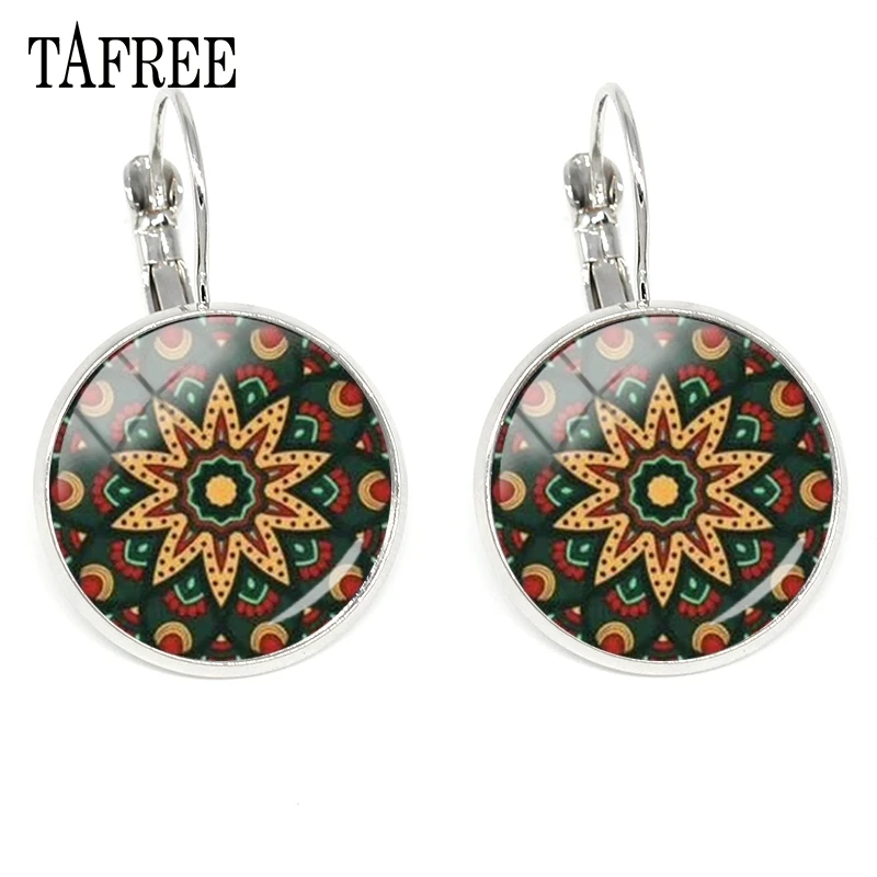 TAFREE серьги Henna Mandala клипсы с цветами новинка Круглый стеклянный купол очарование