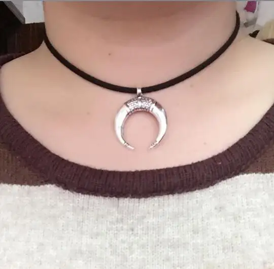 n163 Velvet Leather rope Moon Crescent Chokers necklace Pendants Punk Necklaces For Women Fashion Jewelry | Украшения и