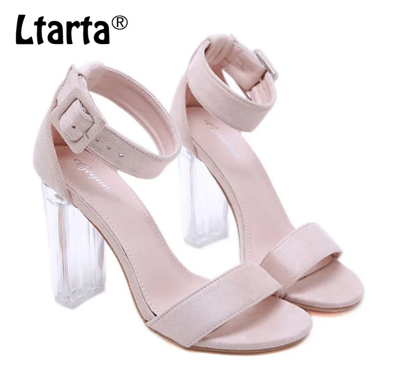 Женские замшевые босоножки COWCOM на высоком толстом каблуке с кристаллами и