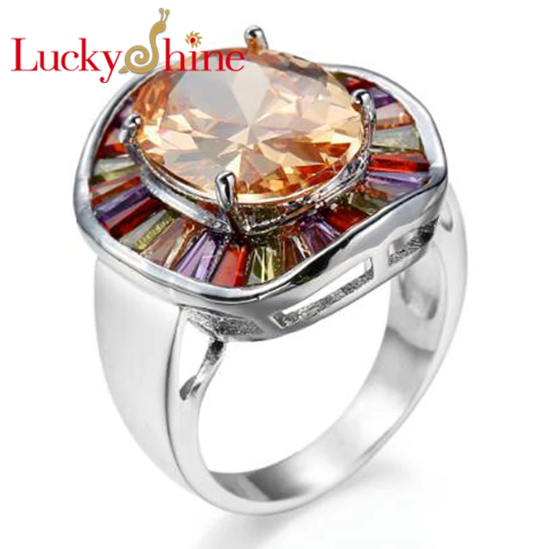 

Luckyshine/женские кольца ручной работы из АААА радужного кубического циркония, свадебные кольца для женщин, серебряные кольца для праздника