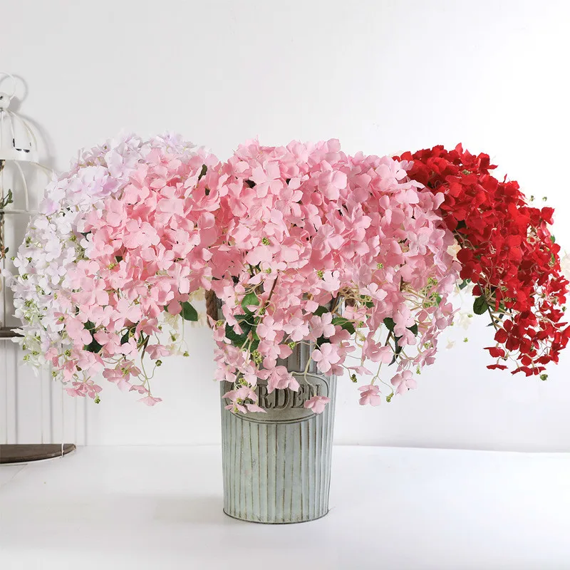 103cm Fake Flower Wall Hydrangea Branch Wedding Decoration White Pink Flores DIY Red Pompom Artificial Silk Flowers Garland 1pc | Дом и сад