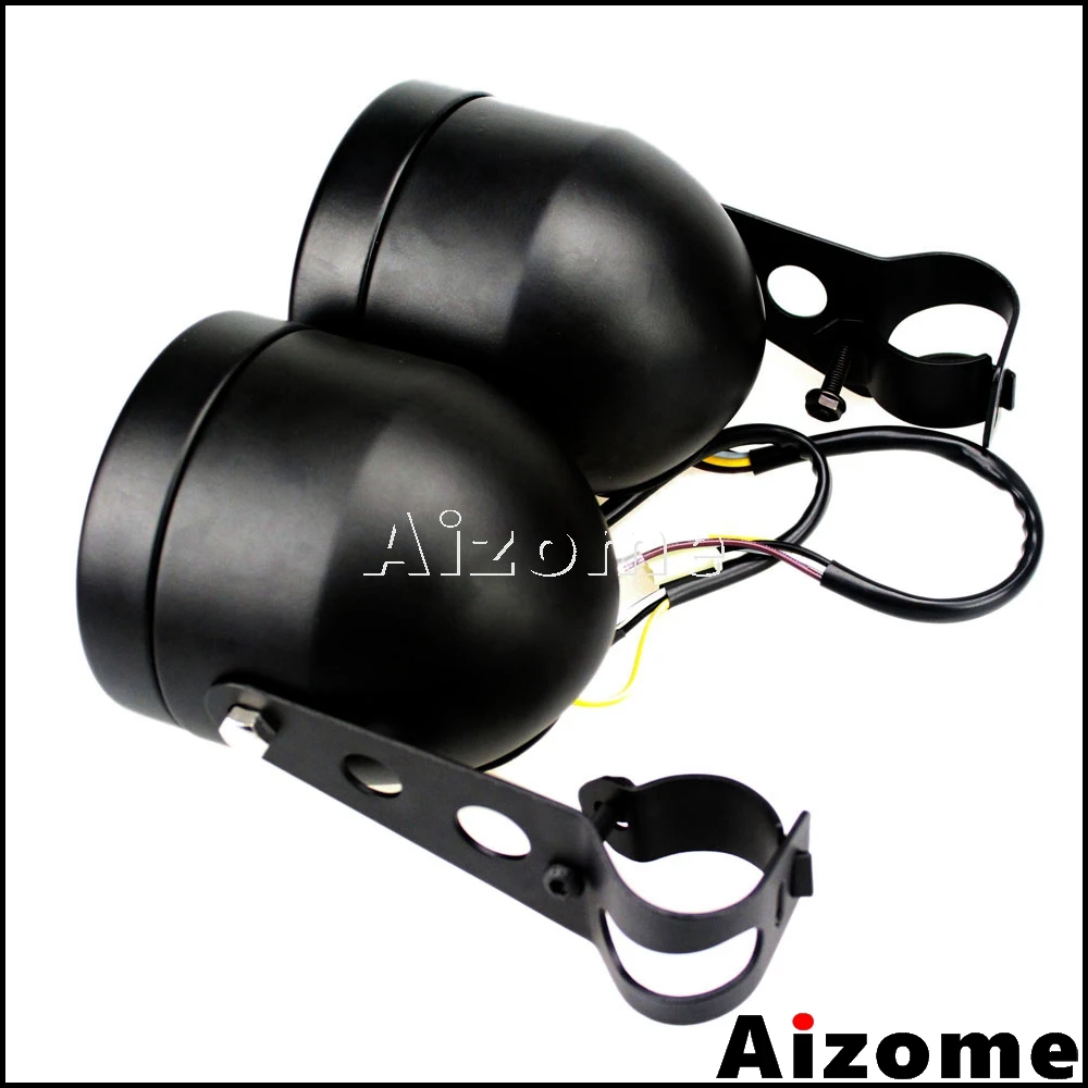 12V H4 35/35W Street Bikes Twin Headlights W/Bracket Retro Universal Motorbikes Dual Headlamp For Harley Bobber Cafe Racer Honda - купить по