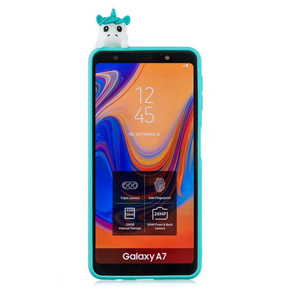 Силиконовый чехол для Samsung Galaxy A7 2018 мягкий из ТПУ с 3D рисунком единорога медведя