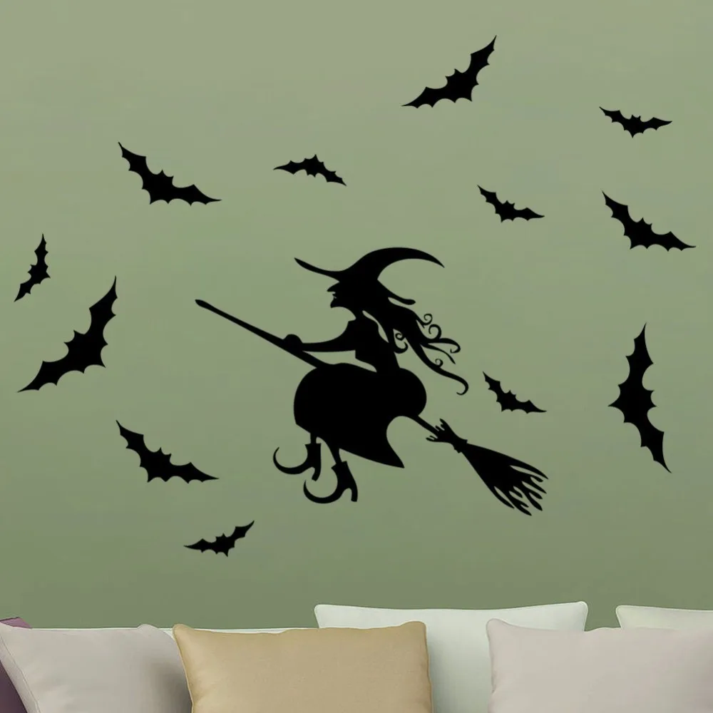 

Creative Witch Sticker Decal Removable Halloween Festival Decor Black DIY Sticker Poster Wallpaper Party Home Decoration