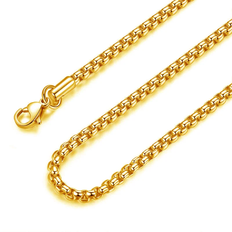 AMGJ 2-6mm Box Chain Necklaces for Women Men Gold Color Stainless Steel Necklace 2018 Fashion Jewelry Wholesale | Украшения и