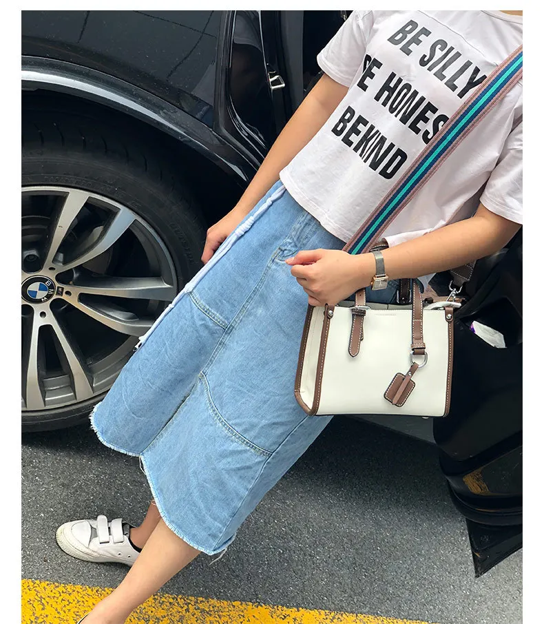 Color Blocking Daily Purse OL Business Tote Bag Genuine Leather Women's Shoulder Bag Small Top-handle Handbag