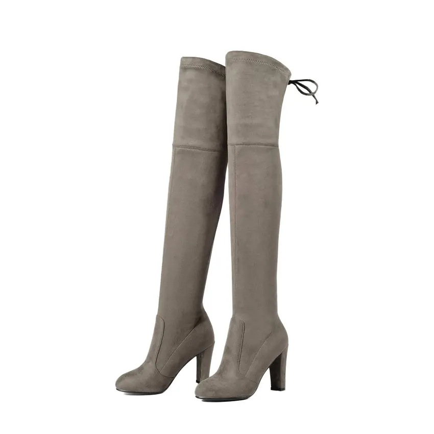 Khaki warm ESVEVA/ г. Женские ботинки ботфорты в западном стиле теплые зимние женские сапоги на шнуровке на высоком квадратном каблуке размеры 34-43 - Цвет: Khaki warm