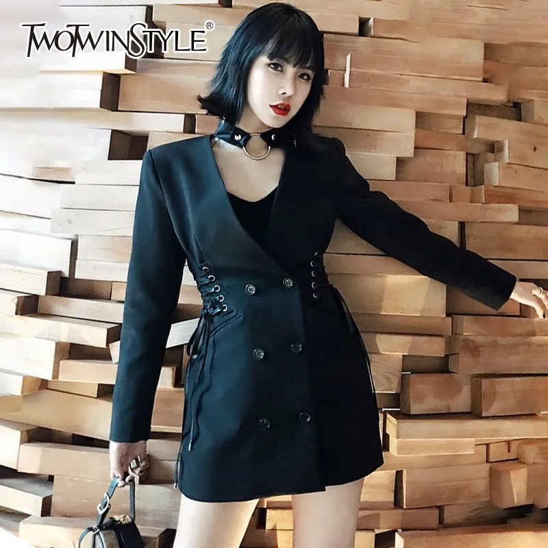 Женское платье блейзер TWOTWINSTYLE Осеннее мини на шнуровке с длинными рукавами и