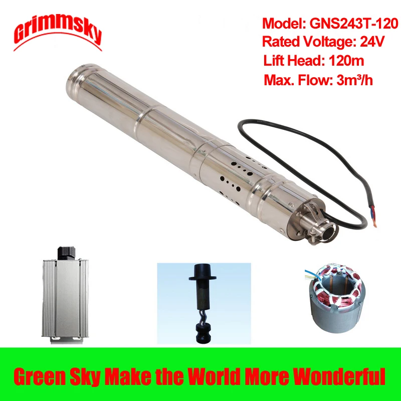 high head 120m lift head 3m3/h 864W DC 24V Built-in MPPT 3.5inch solar pump for deep well