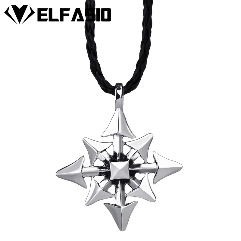 

Men's Boy's Silver Gothic Magic Chaos Star Pewter Pendant with Black Necklace Jewelry LP212