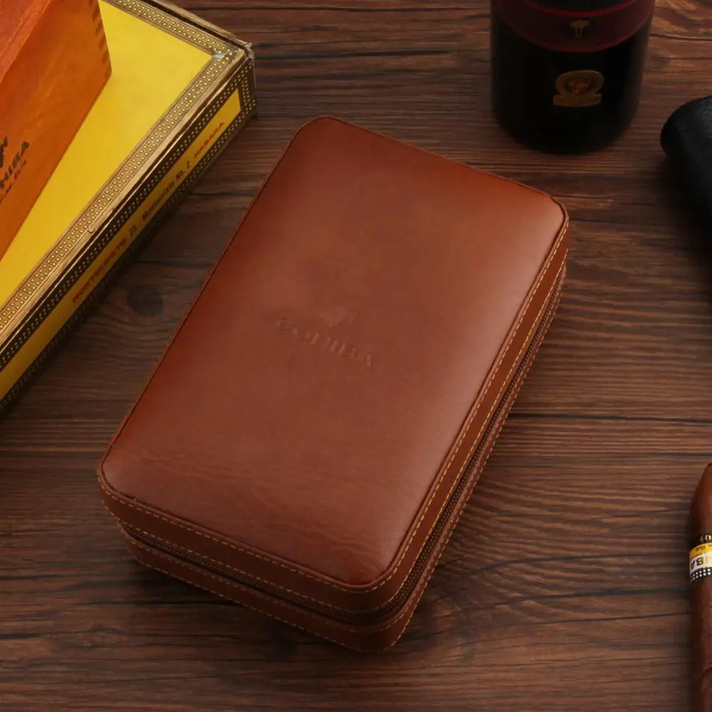 COHIBA Портативный кедровый деревянный ящик для сигар коробка для Путешествий Кожаный Портсигар хранения 4 коробка для сигар Humidor увлажнитель для кубинского сигара