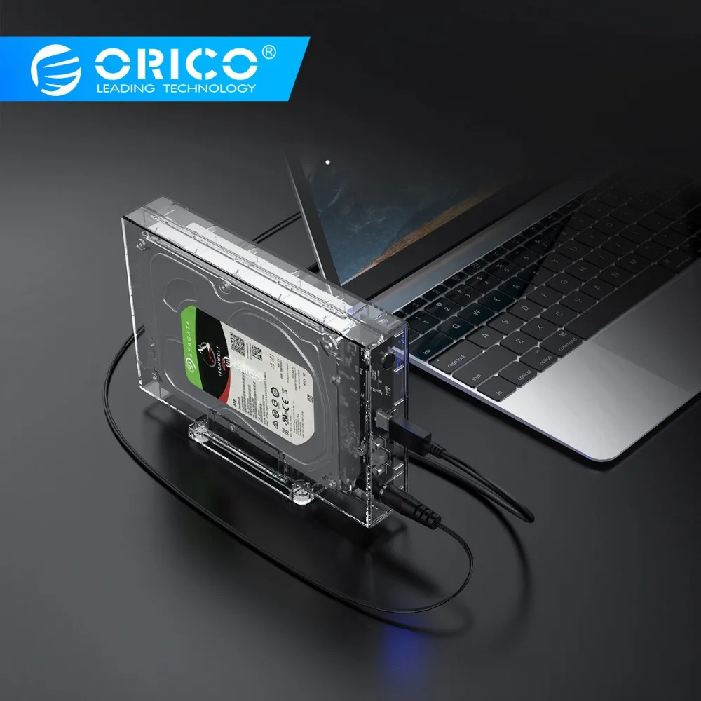 ORICO прозрачный корпус для жесткого диска 3,5 SATA to USB3.0 футляр для внешнего жесткого диска с держателем 12V2A адаптер питания Поддержка 12 ТБ Max
