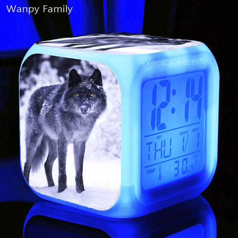 Будильник Wolf howl Arctic wolf для детской комнаты, прикроватной тумбочки для спальни, настольные многофункциональные цифровые будильники, меняющие цвет