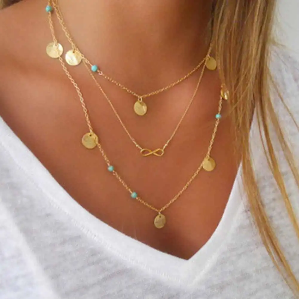 FAMSHIN Новый Многофункциональный Слои цепи кисточка золотого цвета со знаком