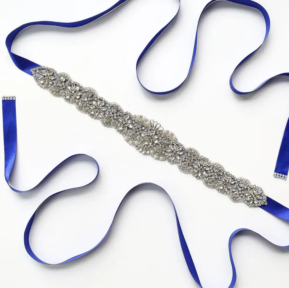 Royal Blue Ayicuthia пояс невесты ручной работы Длина серебряные бусины Стразы пояс с украшением в виде кристаллов Свадебные пояс под платье для свадьбы выпускного Y10 - Цвет: Royal Blue