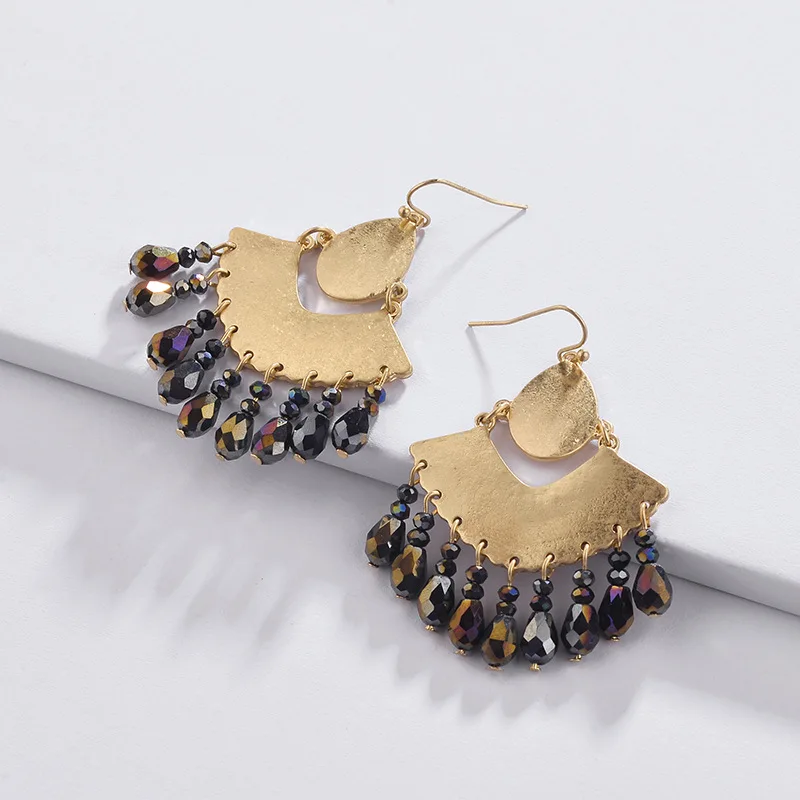Мода Bijoux Изношенные Позолоченные веерообразные серьги с бахромой хрустальные