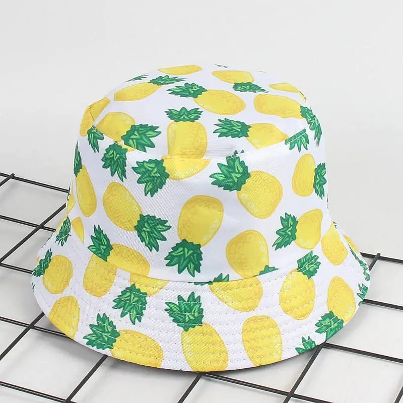 

2019 Cotton Pineapple print Bucket Hat Fisherman Hat outdoor travel hat Foldable Sun Cap Hats for Men and Women 558