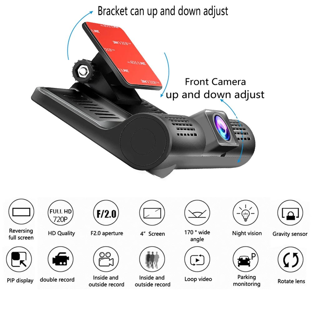 4 0 &quotАвтомобильный видеорегистратор двойной объектив с камерой заднего вида три