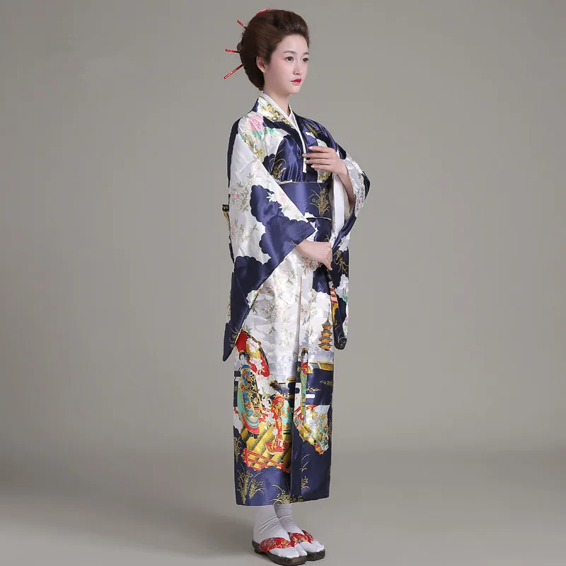 Женское кимоно с Оби темно-синее вечернее праздничное платье в японском стиле