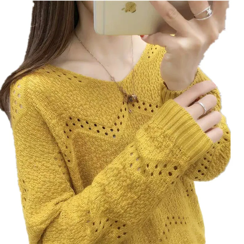 Женский вязаный свитер повседневный тонкий пуловер с кружевом весна-лето 2019 |