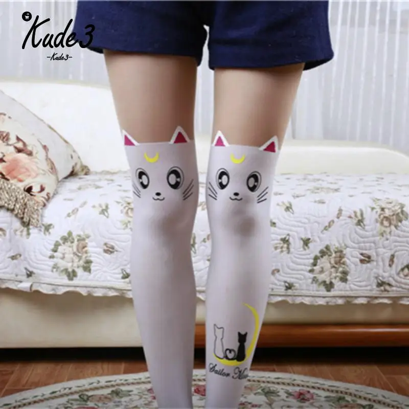 Горячая аниме Сейлор Мун косплей костюм для женщин Луна кошка Лолита носки колготки шелковые колготки леггинсы чулки черно-белые 8446
