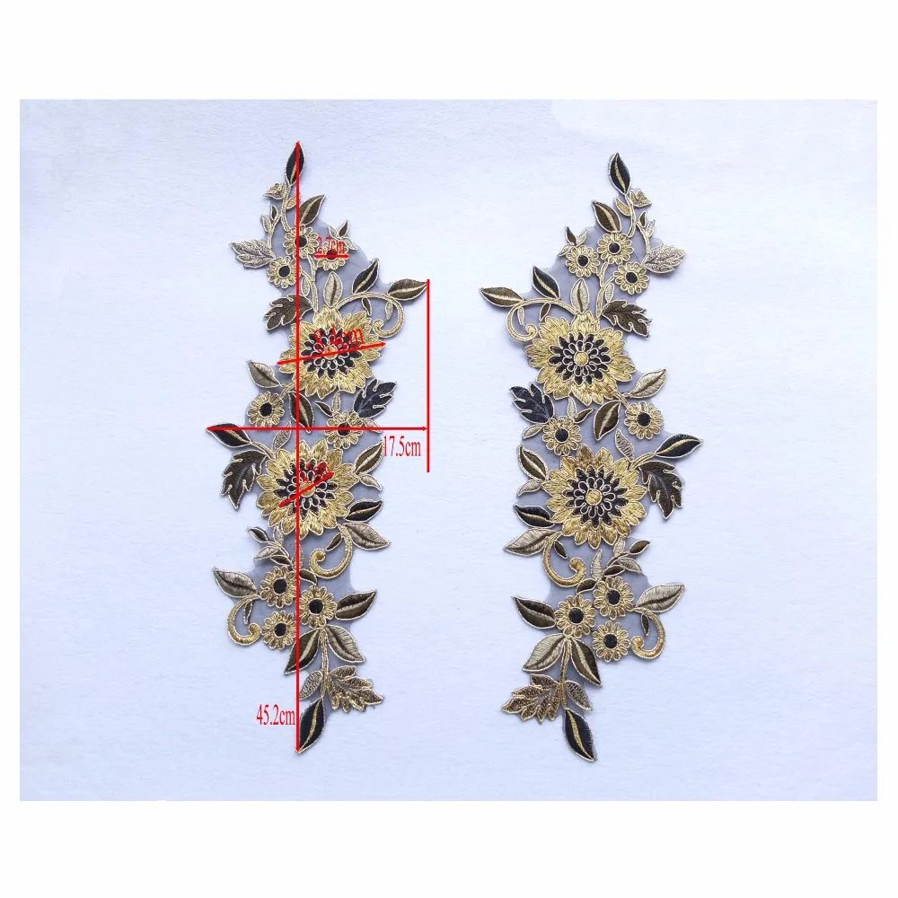 1 пара золотистые/черные кружевные нашивки с цветочной вышивкой|Кружево| |