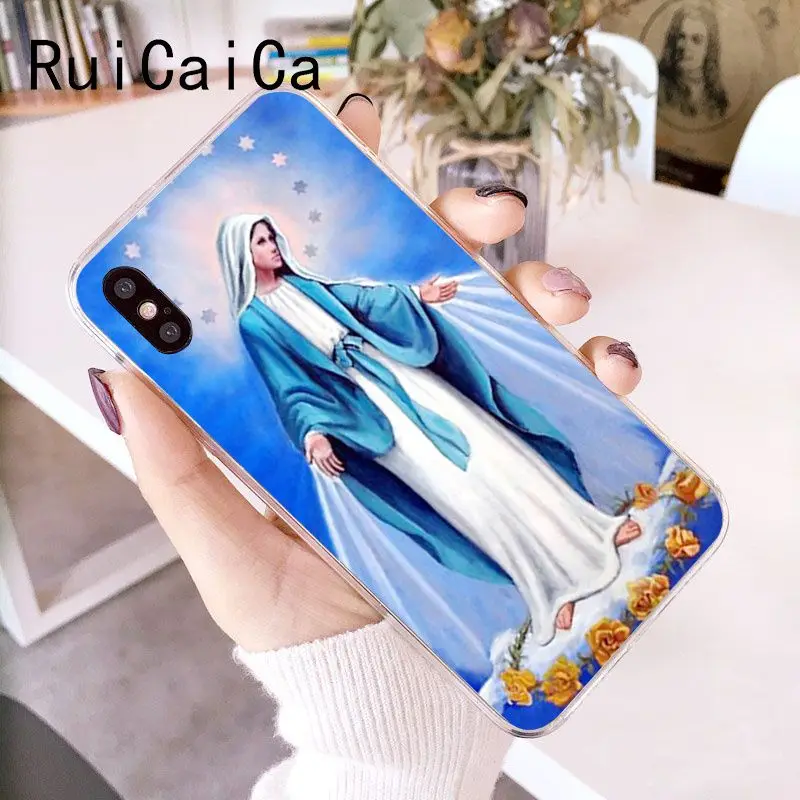 RuiCaiCa Virgin Mary Christian Рождественский Красочный милый чехол для iPhone X XS MAX 6 6s 7 7plus 8 8Plus 5 5S