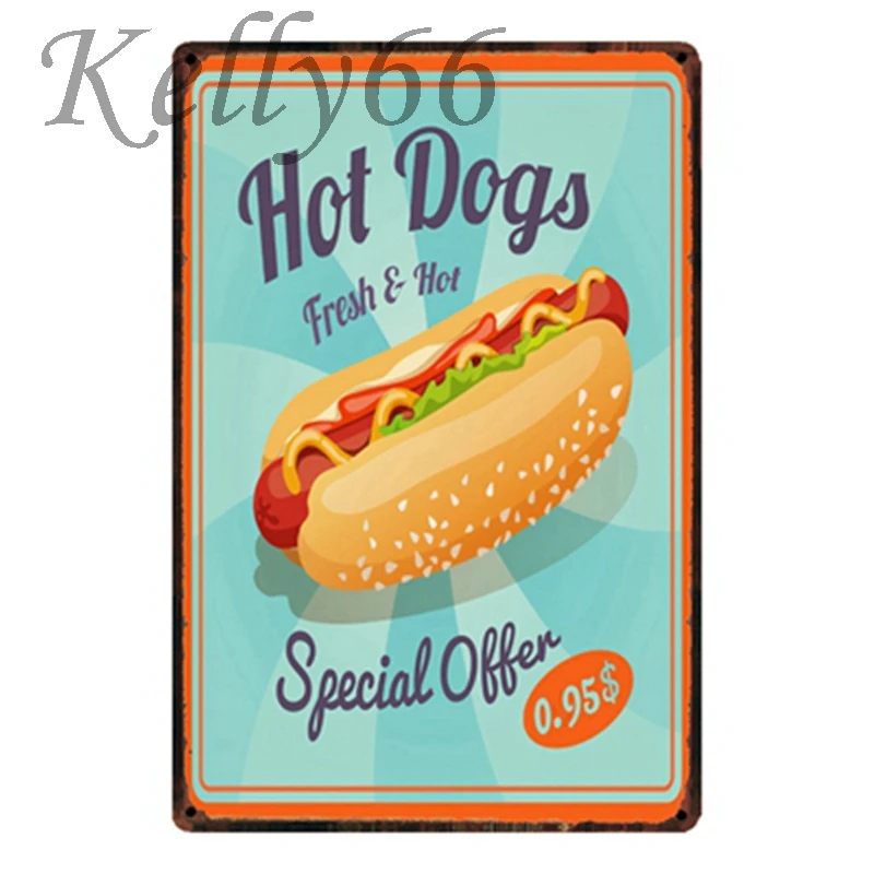 

[ Kelly66 ] New Metal Sign HOT DOGS Tin Poster Home Decor Bar Wall Art Painting 20*30 CM Size y-1488