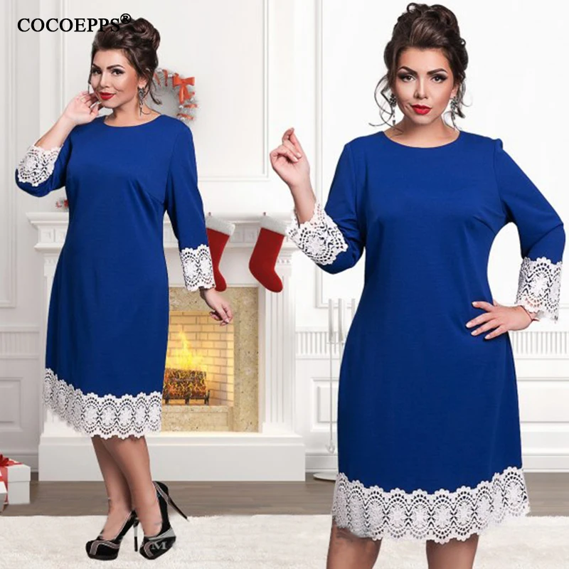 2017 Plus Size Women Dress Autumn White Lace Large 6XL Dresses Red Straight Casual Big Clothing Vestidos | Женская одежда
