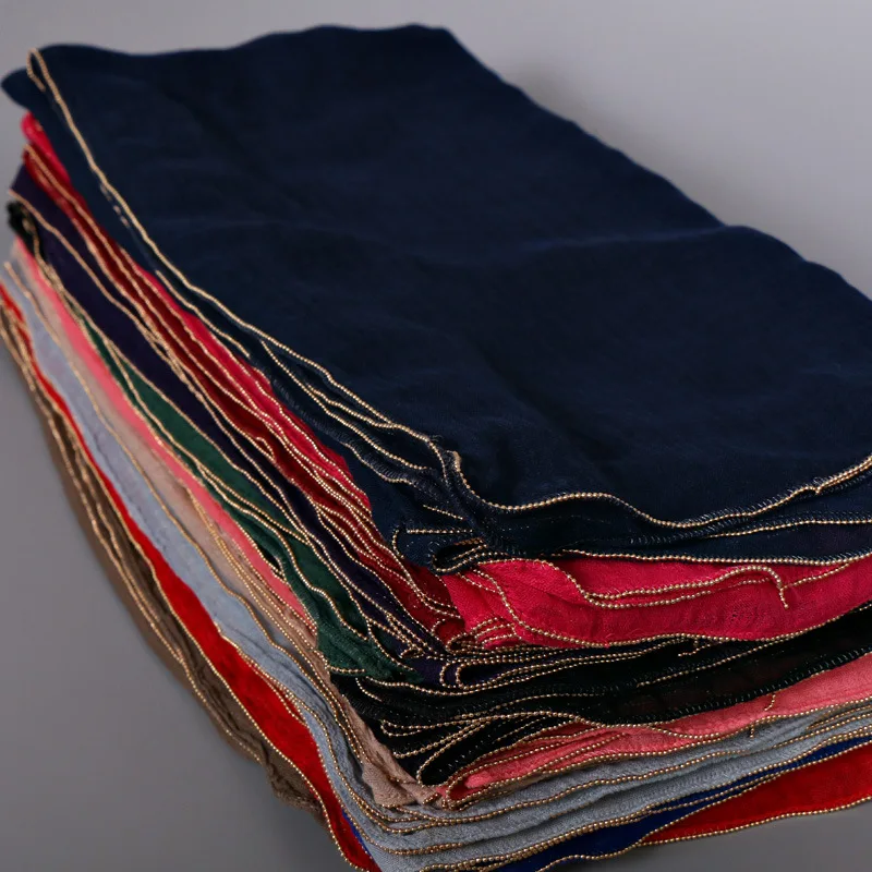 Однотонная цепочка с золотыми бусинами вискоза шаль шарф женский платок повязка