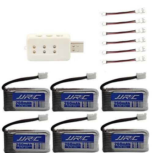 Темно-серый JJRC H36 Батарея 3,7 V 260 ма-ч для E010 E011 E012 E013 F36 3,7 v Lipo Батарея+ 6-в-1 Зарядное устройство Квадрокоптер с дистанционным управлением Запчасти - Цвет: Темно-серый
