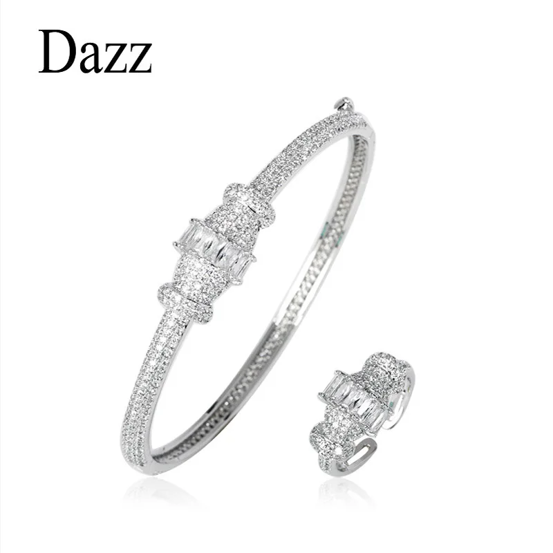 Dazz новый изысканный круглый браслет кольца наборы Блестящий Полный циркон