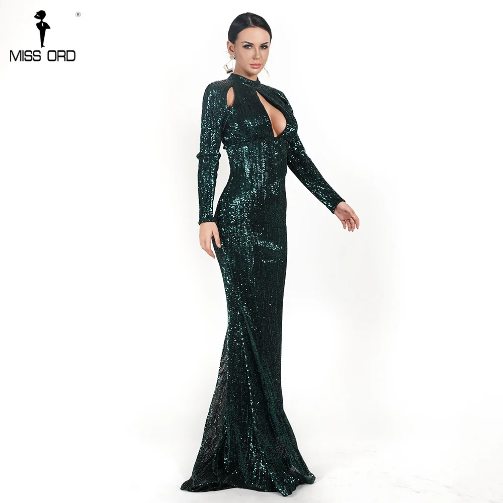 Missord 2019 женские сексуальные платья с высоким вырезом вечерние блестками