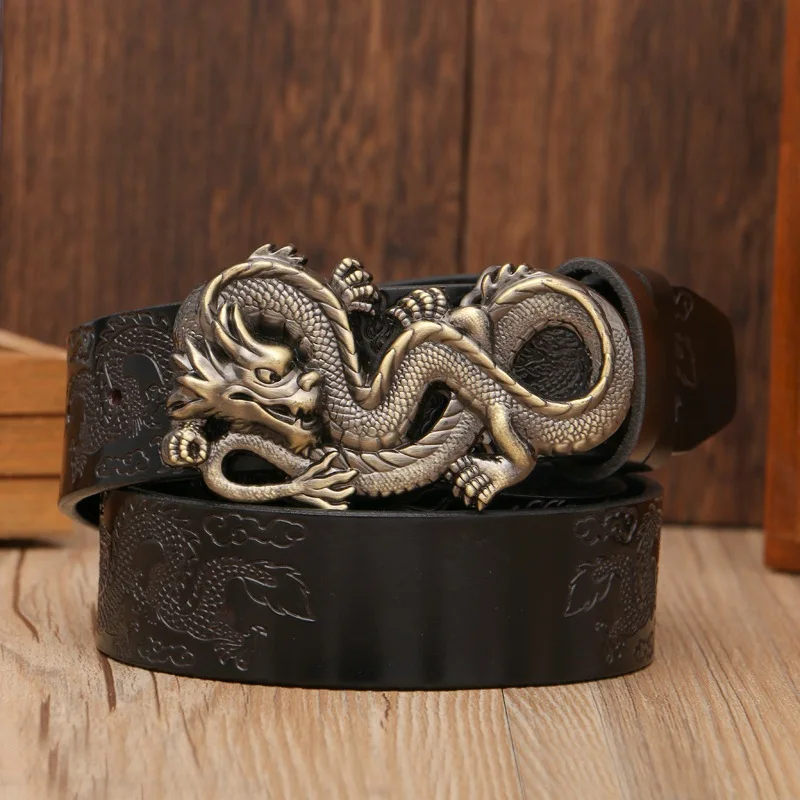 black bronze dragon Классический китайский дизайнерский ремень дракона мужской ремень из натуральной кожи коровья кожа мужской пояс коровья кожа Пряжка в виде дракона ковбойский стиль - Цвет: black bronze dragon