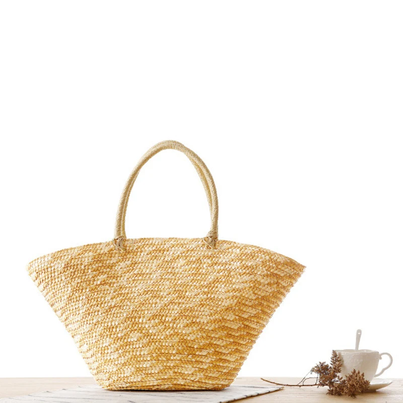 Женская плетеная пляжная Соломенная Сумка тоут с цветочным принтом модель 2020