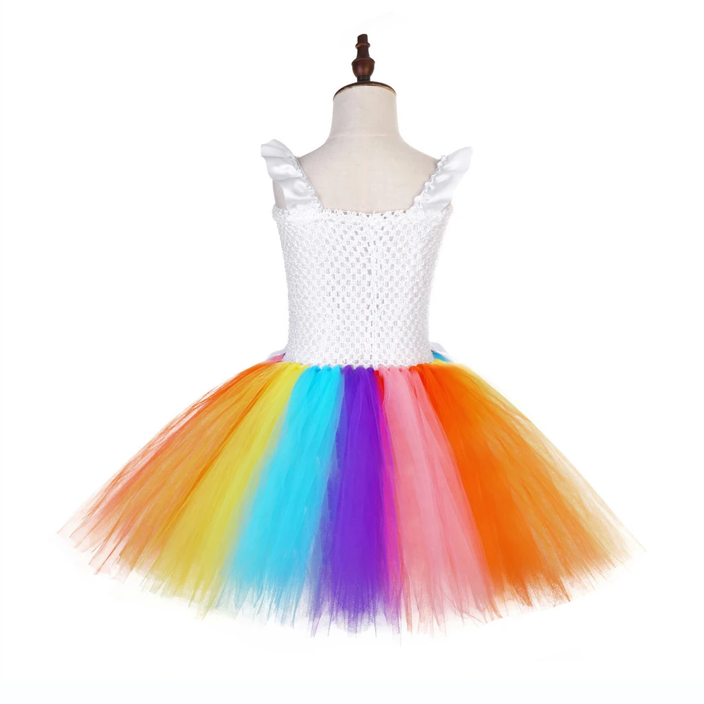 Bright Rainbow Pony Unicorn Birthday Dress for Teens White Ruffles Wedding Girls 12 Age Pattern Tutu | Детская одежда и обувь