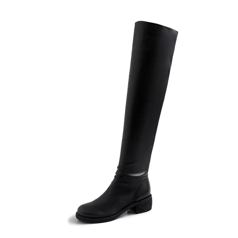 Meotina Fall Over The Knee Boots Women Natural Genuine Leather Block Heels Thigh High Boots Sexy Zipper Long Shoes Female 34-40 - Цвет: Черный