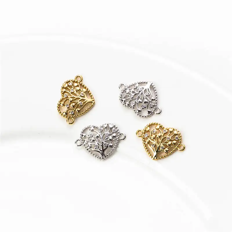 Yishan Heart Tree Charms Zircon Crystal Micro Copper Connector Bracelets Necklace Jewelry Findings EY5543 | Украшения и