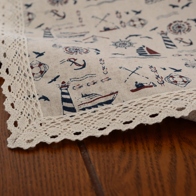 2016 new european style home use tablecloth polyester cotton full of boat cartoon pattern rectangle lace table cloth #160504_y26 | Дом и сад