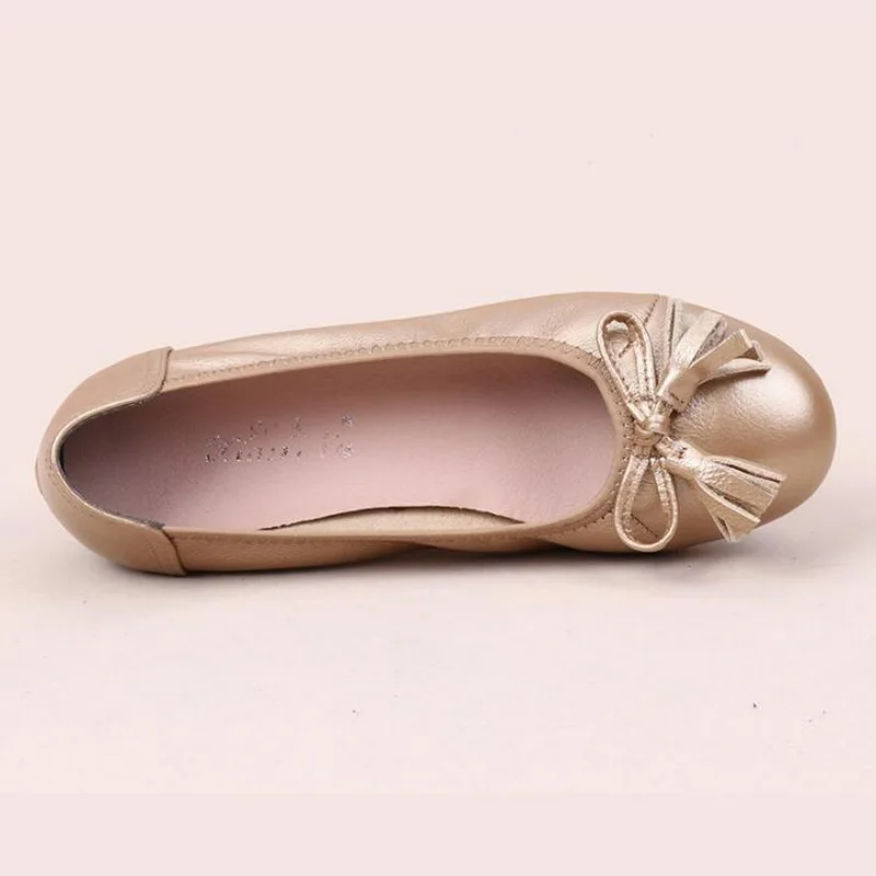 Spring Autumn Genuine Leather Slip On Ballet Flats Shoes Women Loafers Women Fashion Bow Single Shoes Size #34-43