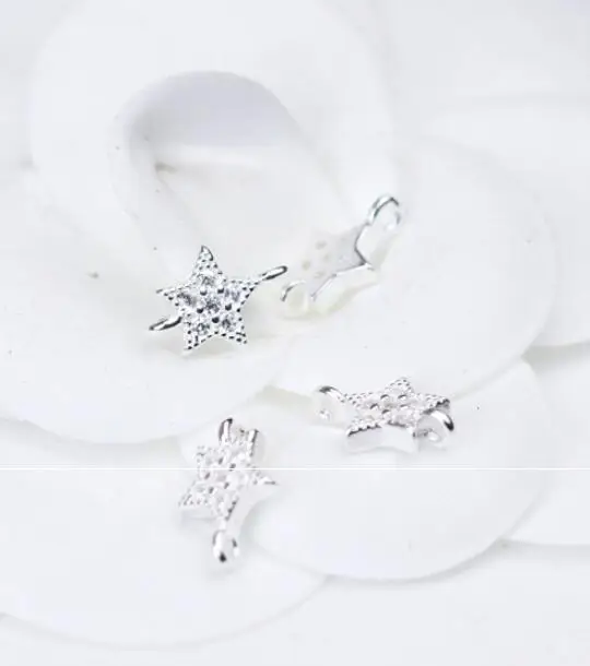 silver 925 пробы, Серебряный циркониевый проложенный Коннектор со звездой, амулеты ручной работы, серьги, браслеты, Серебряное соединение, подвеска, сделай сам, ювелирное изделие - Цвет: silver