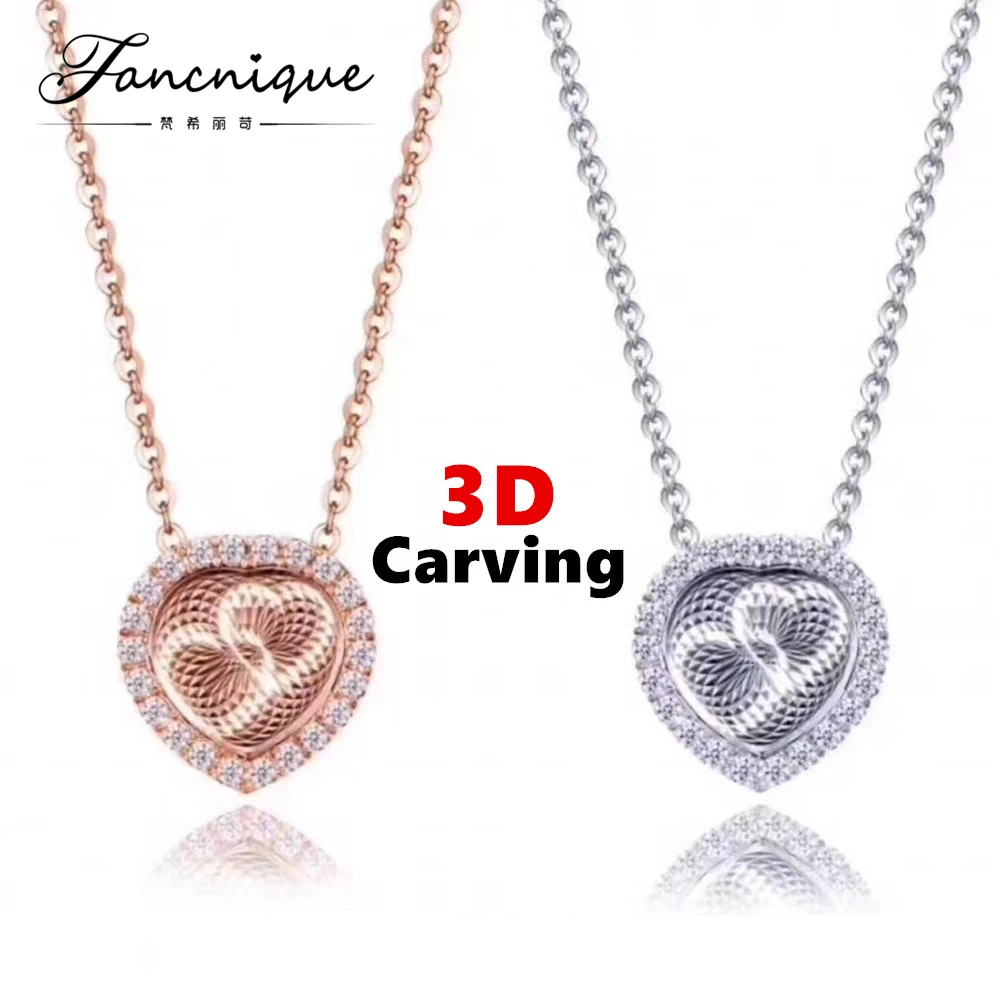 Fancnique 925 пробы серебро 3D двойной связаны сердца ЧПУ вырезка циркон любовь кулон