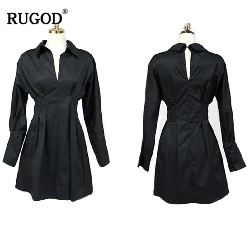 RUGOD/элегантные вечерние женские офисные платья с отложным воротником Однотонные