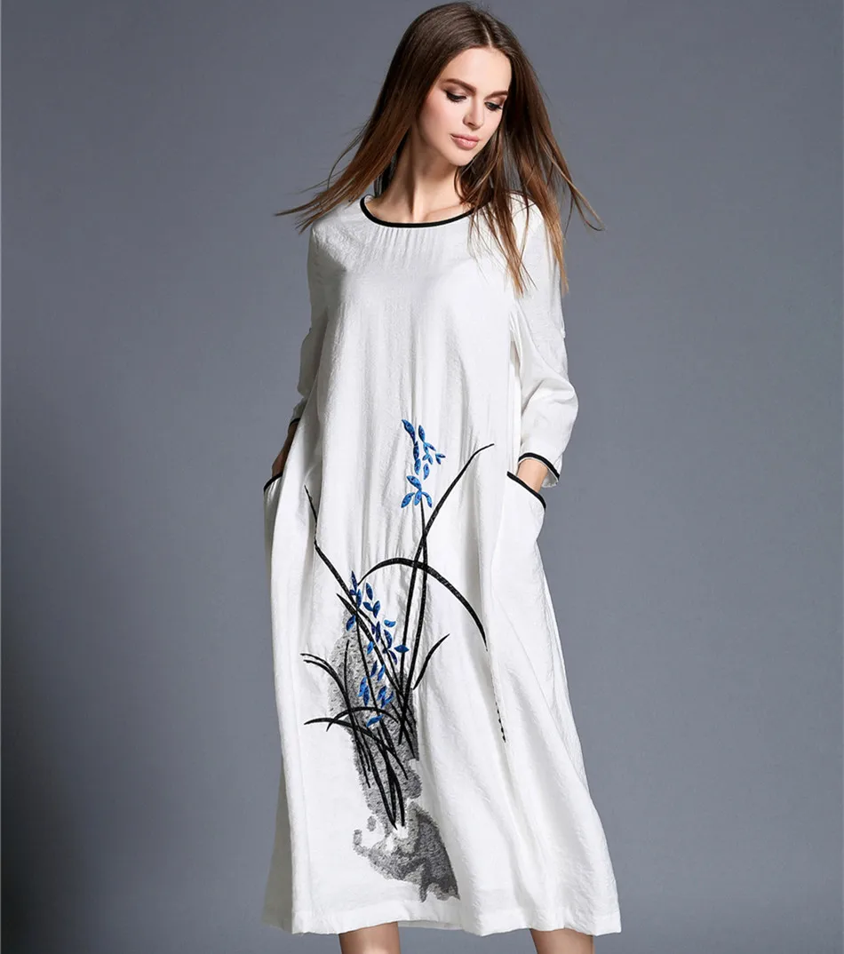 Китайский Стиль Лето Женщины Платье 2016 Новый Этническая Винтаж Вышивка Пляж