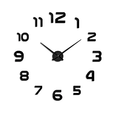 Новые часы настенные часы horloge 3d diy акриловые зеркальные наклейки для украшения дома гостиная кварцевые иглы - Цвет: Black