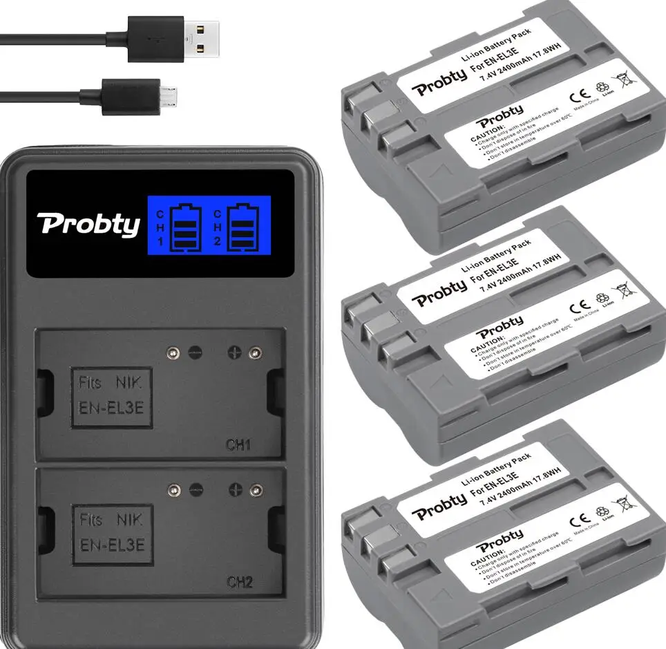 3battery and charger EN-EL3e Батарея+ ЖК-дисплей Зарядное устройство для Nikon D50 D70 D80 D90 D100 D200 D300S D700 D300S - Цвет: 3battery and charger