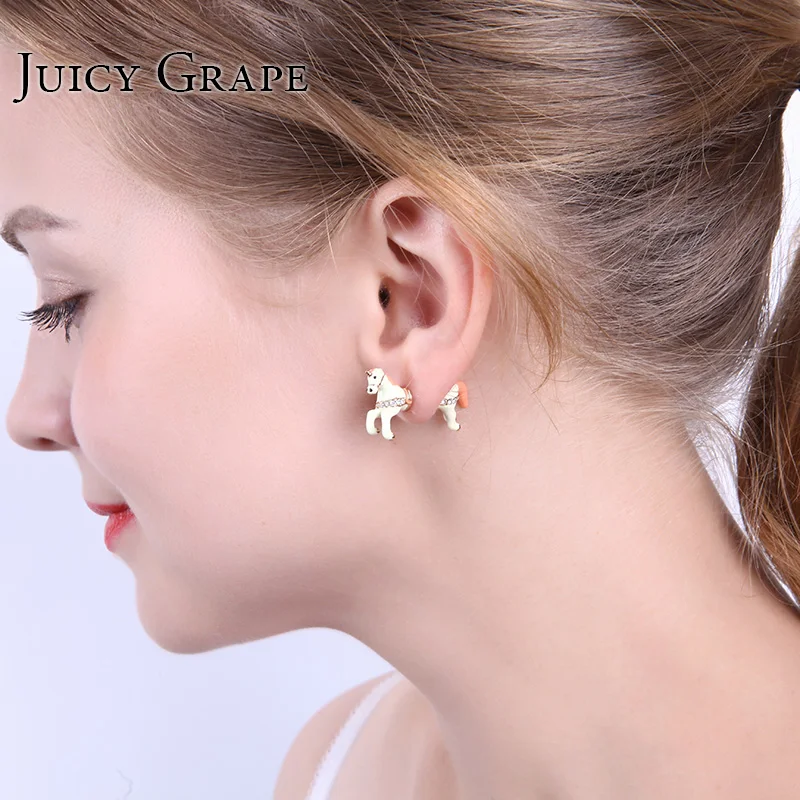 Детские серьги гвоздики с эмалью Juicy Vince изящные ручной работы белым единорогом